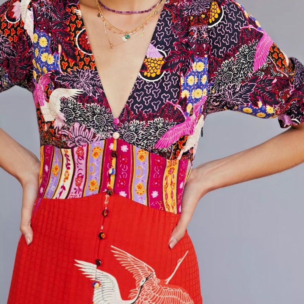 NEW ANTHROPOLOGIE SPECTACULAR BIRD OF PARADISE  MIDI DRESS